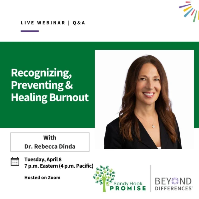 Standardized testing got you questioning your career choices? Dr. Rebecca Dinda is here to help! Join us Tuesday, April 8 at 7 p.m. ET (4 p.m. PT) on Zoom for Recognizing, Preventing & Healing Burnout.  https://sandyhookpromise.co/4bx8PdX